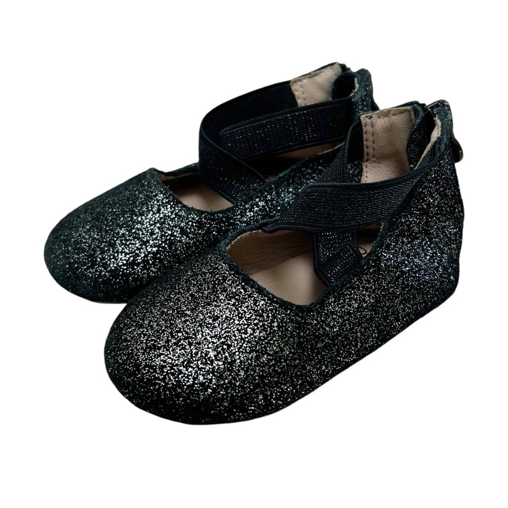 Monkey Feet Black/Silver Glitter Criss Cross Mary Jane Shoes (12-18m)